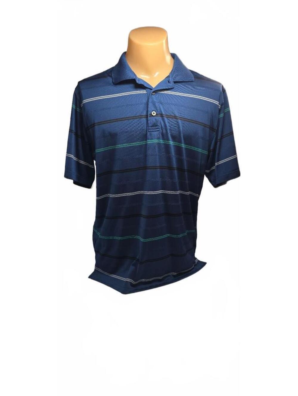 IZOD X-Treme Function Golf Polo Shirt Medium Navy Blue Striped